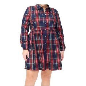 J Crew Factory Tartan Plaid Drop Waist Shirt Dress